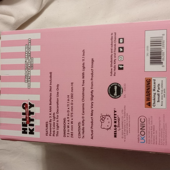 New/Sealed box Hello Kitty Pink Ceramic Pink color lights Christmas Tree 11.1" - Picture 5 of 8